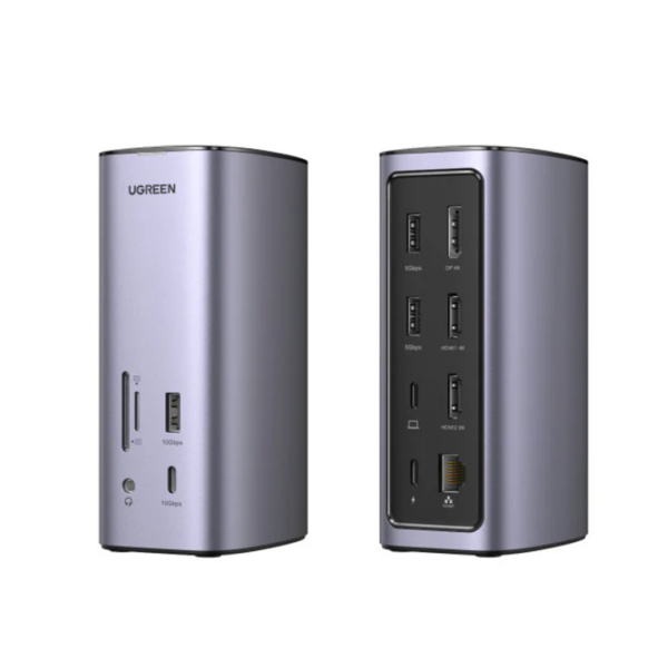 UGREEN Docking Station Triple Display- 12-in-1- 8K 2xHDMI & DP- USB-C 10G- RJ45- PD 100W- 3xUSBA- CR- Audio
